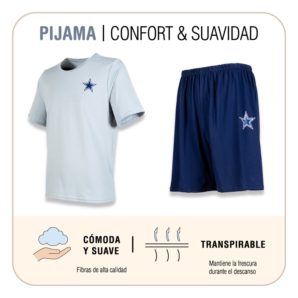 Conjunto Pijama Dallas Cowboys Short gris y azul