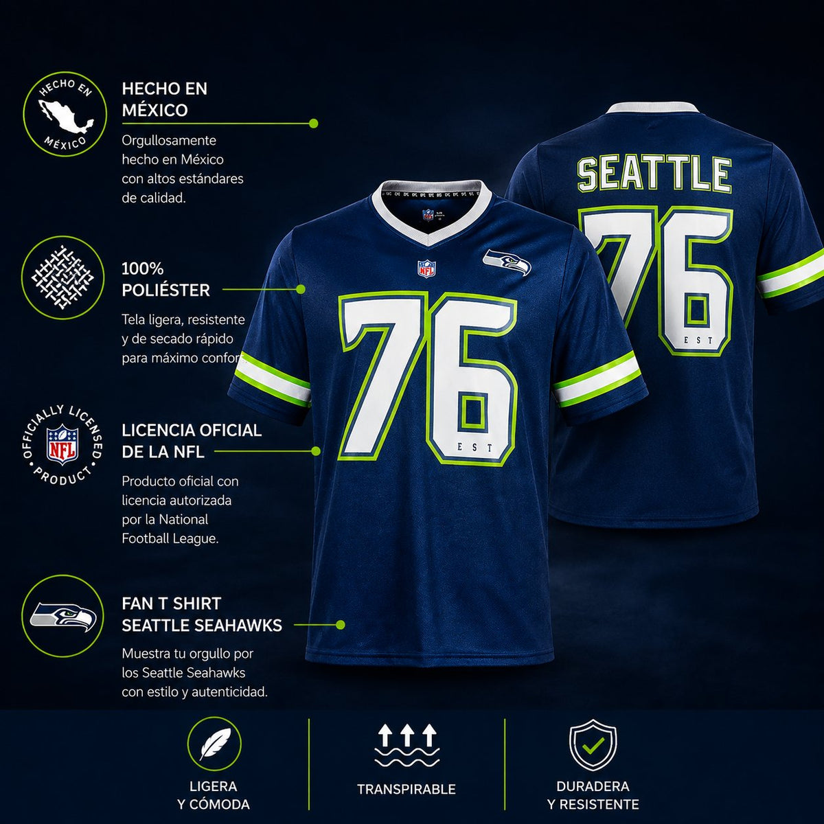 Playera Oficial Seattle Seahawks azul marino