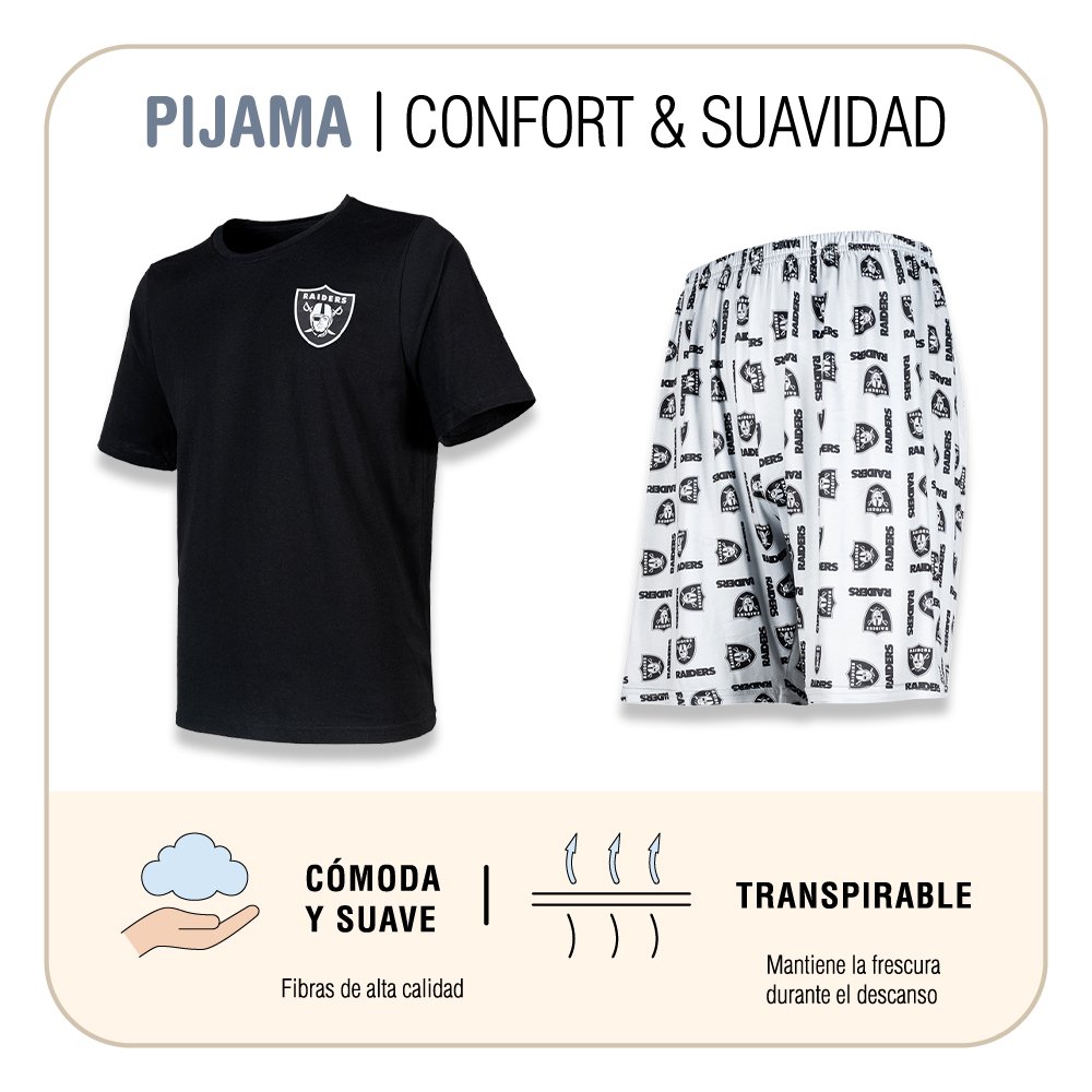 Conjunto Pijama Las Vegas Raiders Short negro y gris