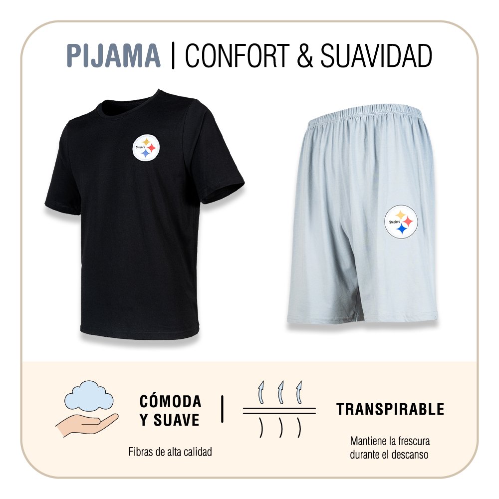 Conjunto Pijama Pittsburgh Steelers Short negro y gris