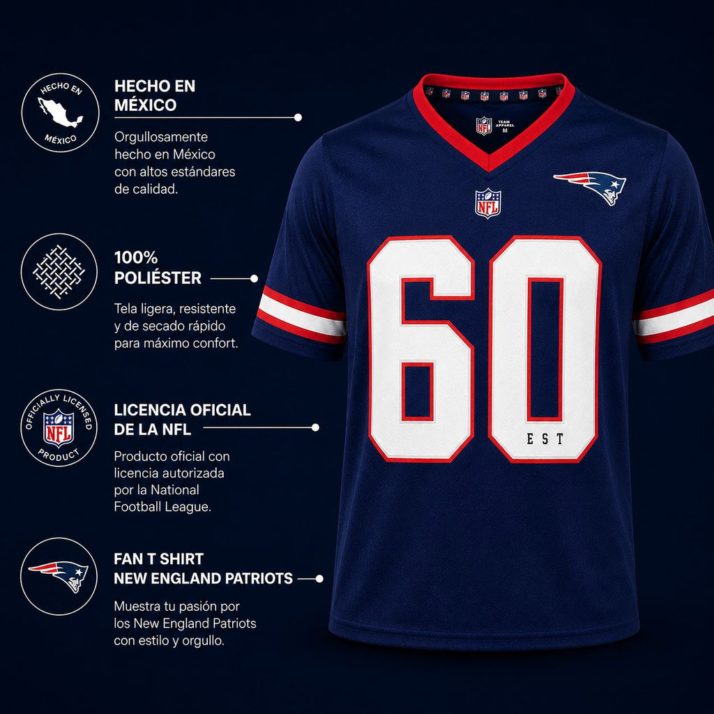 NFL Playera Oficial New England Patriots Marino de Hombre