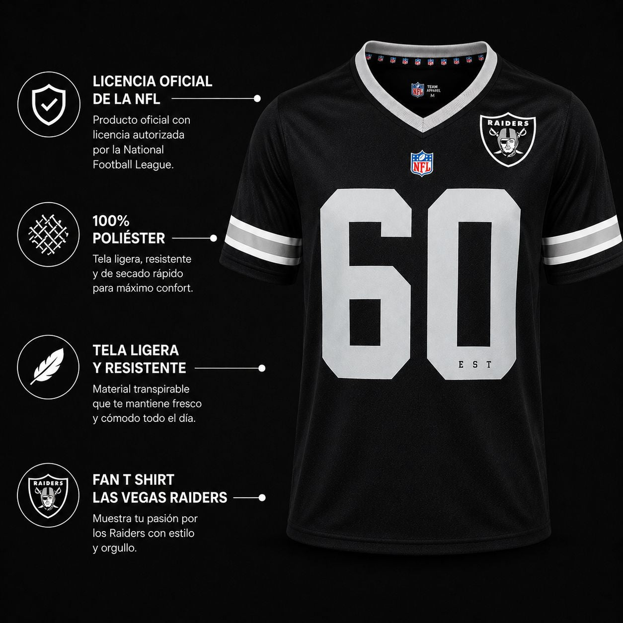 NFL Playera Oficial Las Vegas Raiders Negro de Hombre