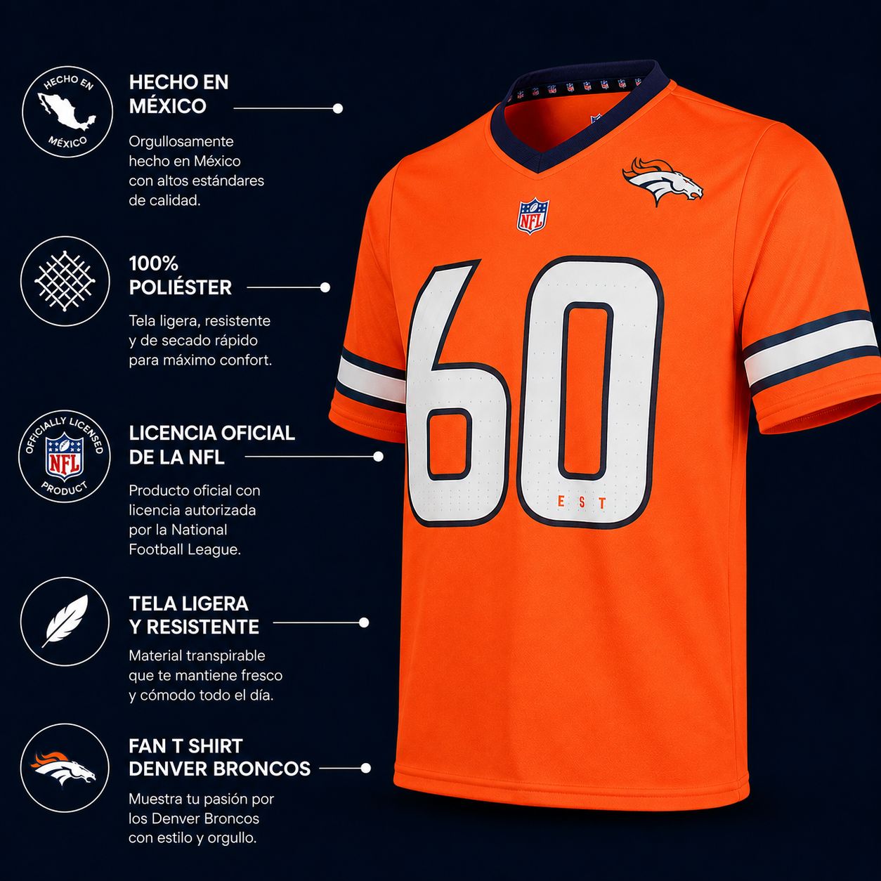 NFL Playera Oficial Denver Broncos Naranja para Hombre