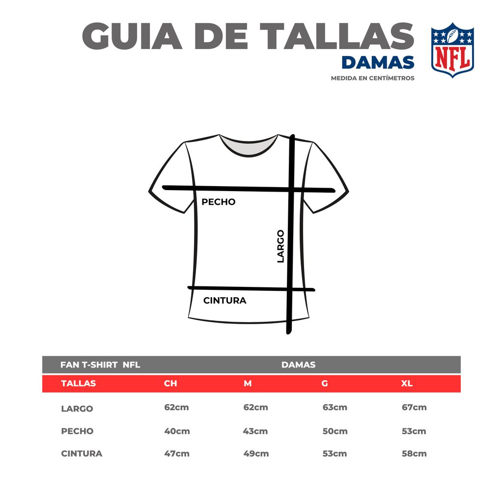 Guía de tallas Playera Oficial Pittsburgh Steelers para Mujer negro